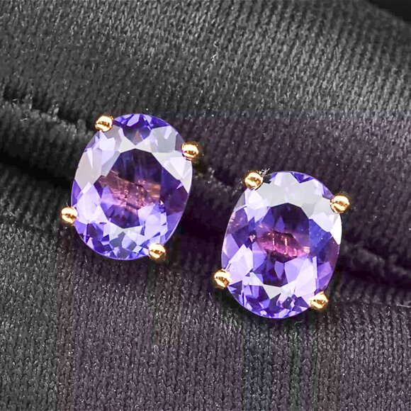 Violet Sapphire Oval 2.45Ct 925 Sterling Silver Handmade Stud Earrings - Picture 2 of 5